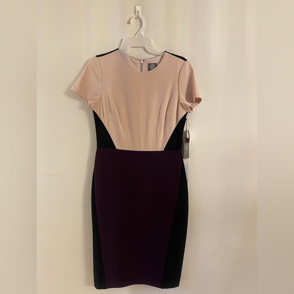 Vince Camuto Pink and Black Sheath Dress Short Sleeve Crew Neck